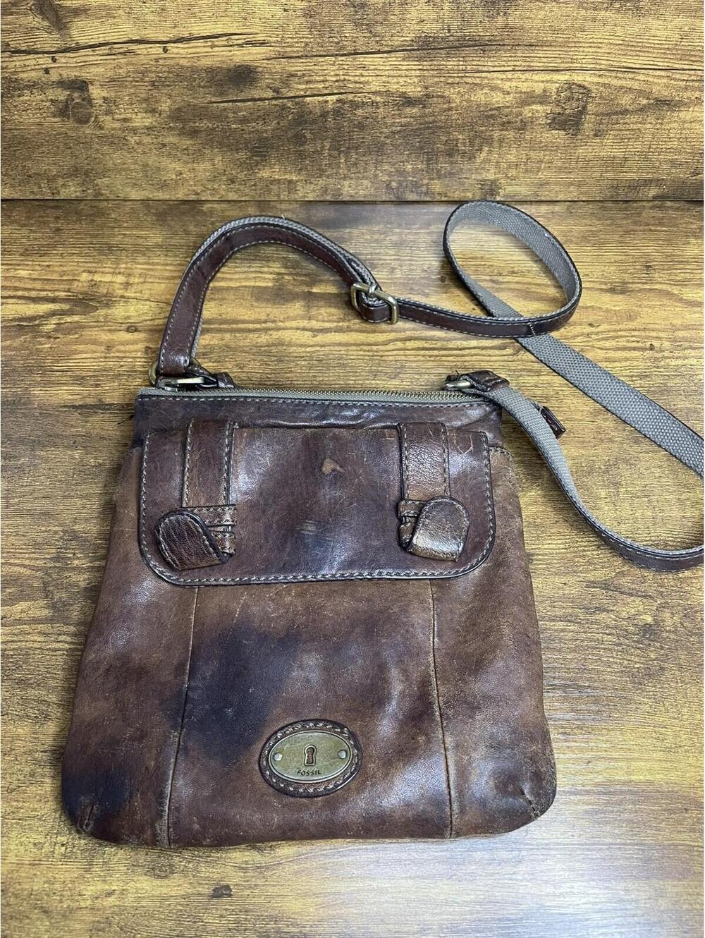 Fossil Long Live Vintage 1954 Brown Leather Crossbody Bag